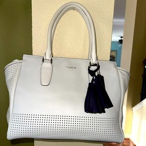 Coach Legacy Leather Perforated Medium Chalk w/ Purple 22390